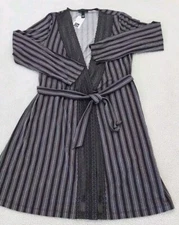 Saks Fifth Avenue Short Robe Women's Small Striped Lace Belted Made In Italy 