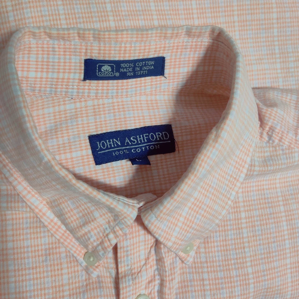 John Ashford мужской белый и персиковый клетку, Оксфорд платье рубашка, на пуговицах размер Lrg - Изображение 3 из 4