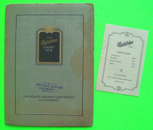 1922 STUDEBAKER LIGHT SIX DLX 36-pg B&W CATALOG Brochure TOURING CAR vg+++