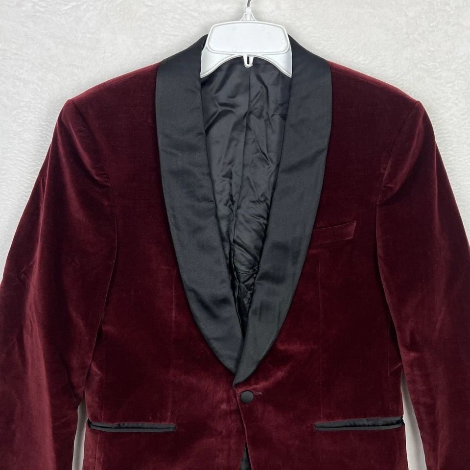 Hugo Boss Velvet Blazer Mens 36S Short Red Suit Jacket Tuxedo Shawl Lapel Slim - Image 3 of 4