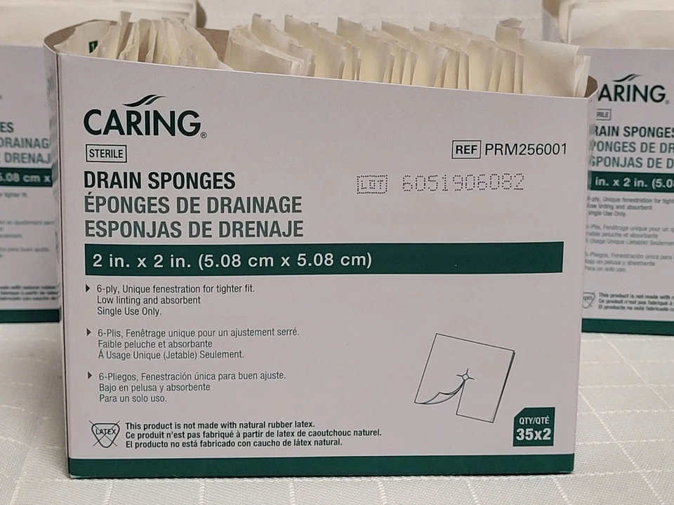 Esponjas de drenaje estériles de cuidado 2" x 2" (4) cajas de 70 esponjas - PRM256001 Foto 2 de 4