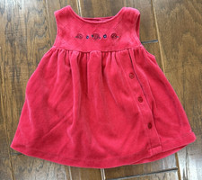 Vintage OshKosh BGosh Baby Jumper Dress 3-6 Month Red Velvet Floral Embroidered
