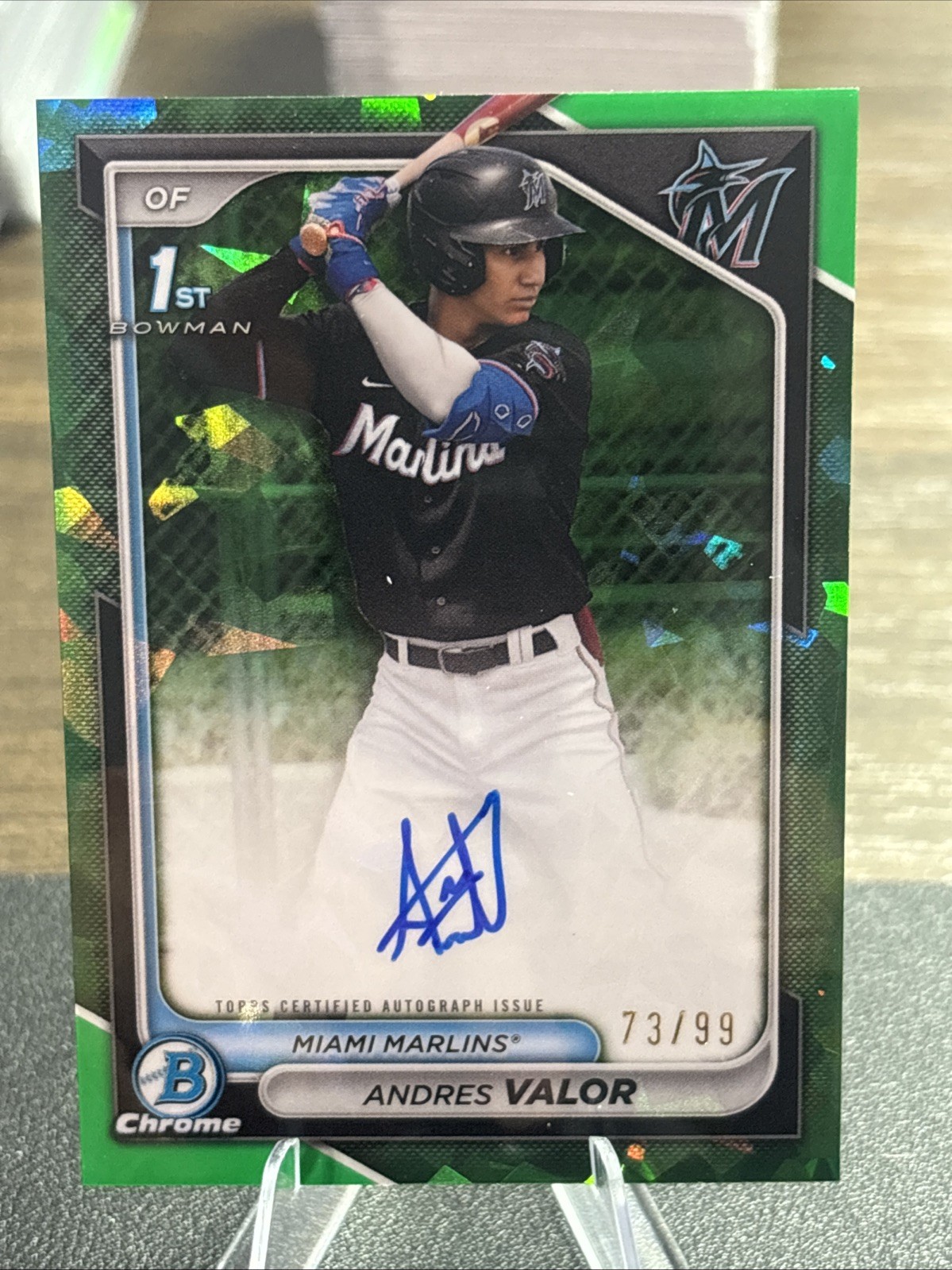 2024 Bowman Chrome Sapphire 1st Andres Valor Green Refractor Auto 73 /99