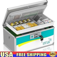 Extra Large Lock Box Medications Portable Aluminum Storage Organizer W/ Keys New