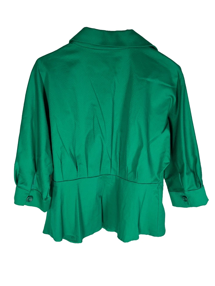 Camisa EVA FRANCO Anthropologie Talla 10 Verde Abotonada Estilo Retro Cuello en V NUEVA Foto 4 de 4