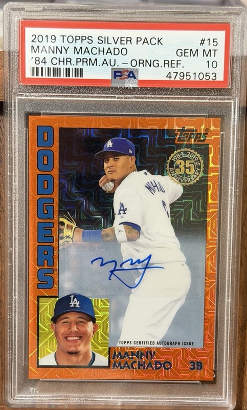 2019 Topps Manny Machado 1984 Baseball Chrome /25 Auto Orange Refractor PSA10
