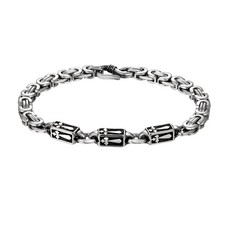 Mens 6mm Byzantine Chain Cross Link Bracelet Stainless Steel Wristband 8.7"