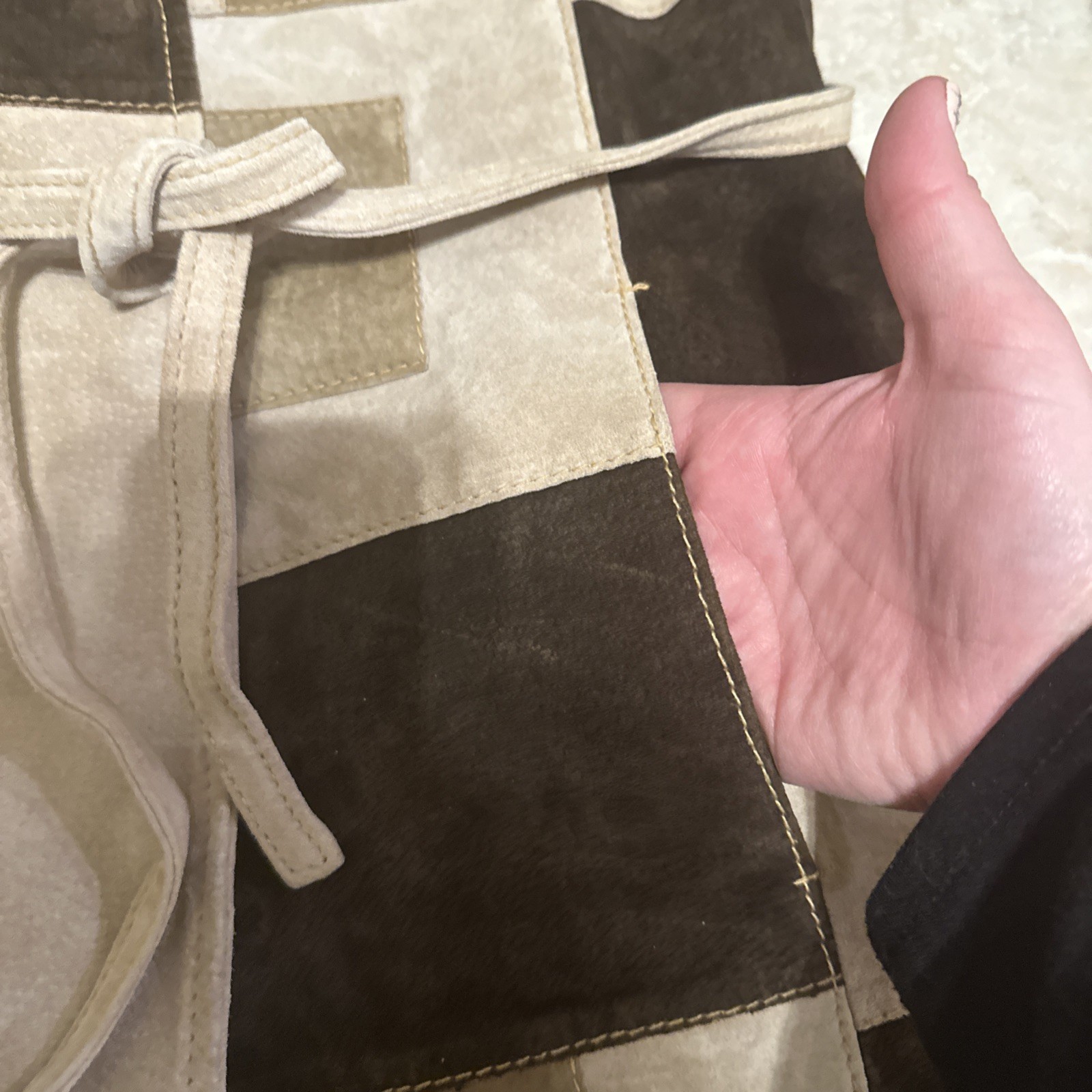 vintage Suede Trench Coat Jacket Patchwork Brown … - image 4