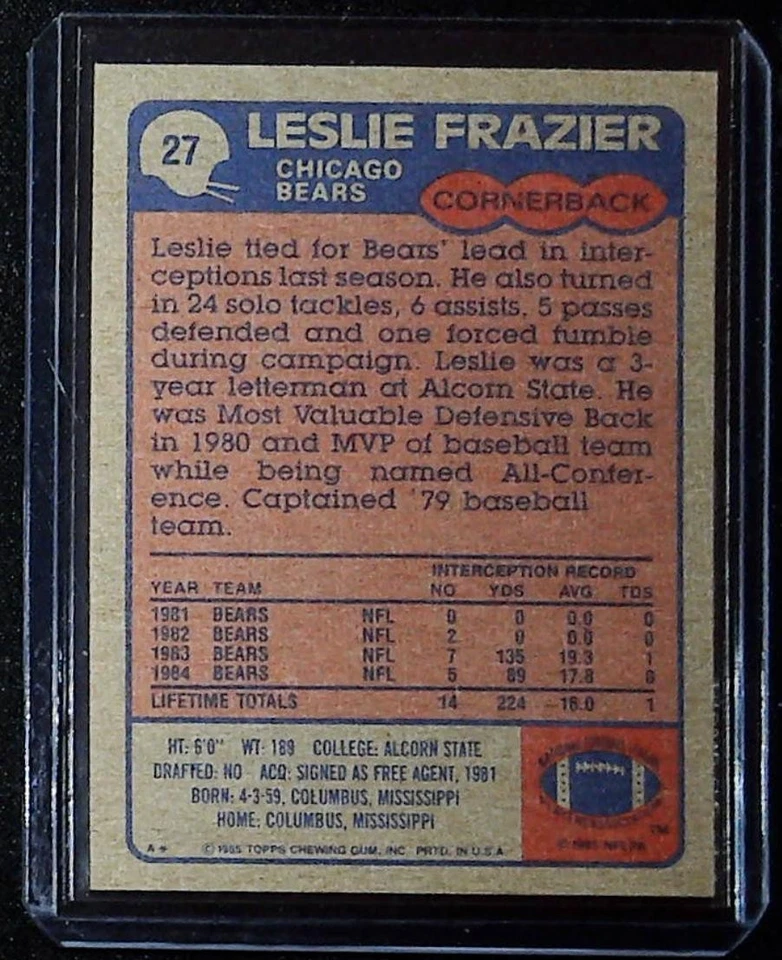 1985 Topps #27 Leslie Frazier - Image 2 of 2