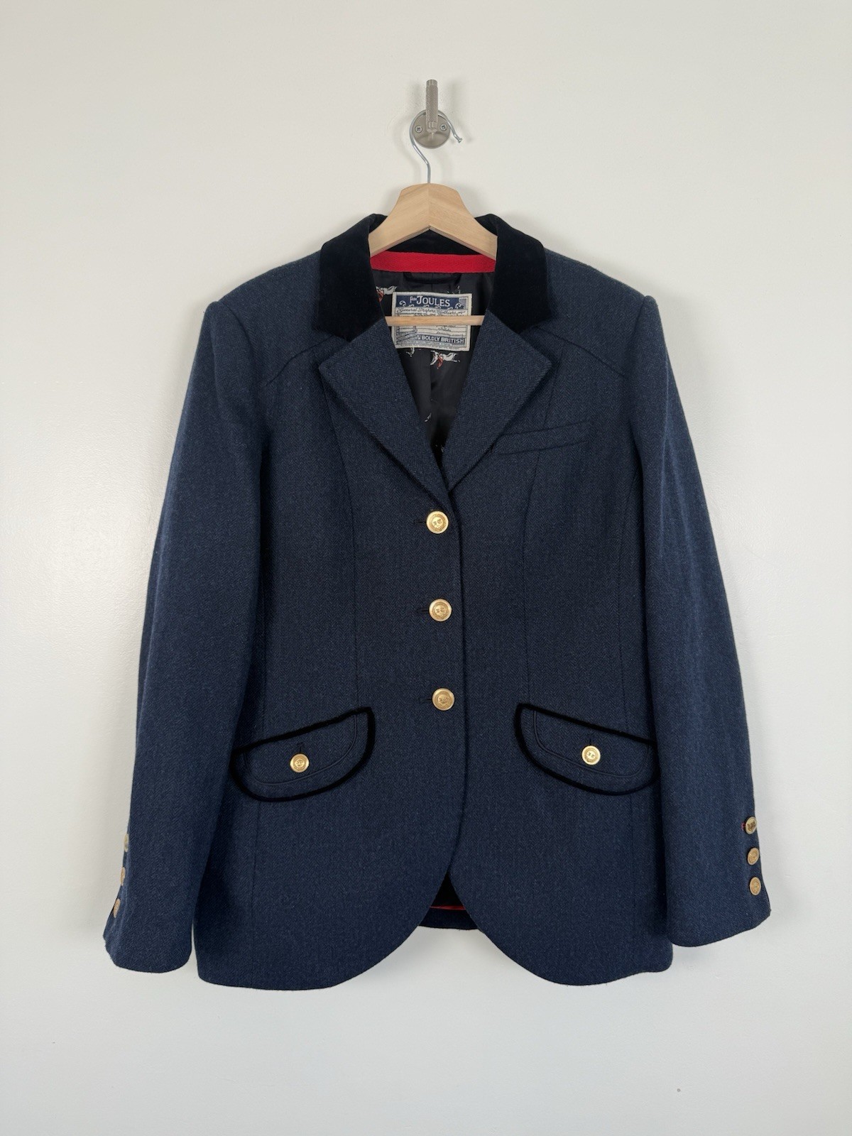 Chaqueta Blazer Joules Tweed Talla UK 18 Azul Marino Lana Hacking Parade Country Terciopelo