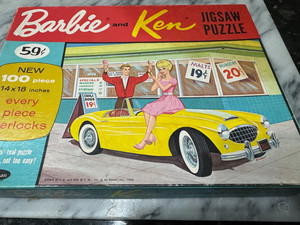 Whitman BARBIE and KEN Vintage 1963 100 piece puzzle yellow Austin Healey