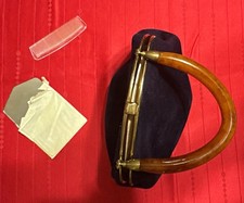 Vintage Navy Frame Top Handle Bag Gold Hardware Clasp Beige Lined  Mirror