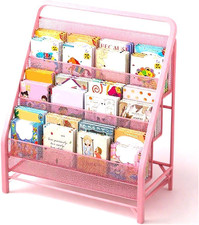 3 Layers Kids Metal Bookshelf, Floor File Organizer Mesh Book Shelf Display, Tod