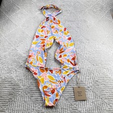Stone Fox Swim One Piece Swimsuit Women's Large Multicolor Floral Halter NWT
