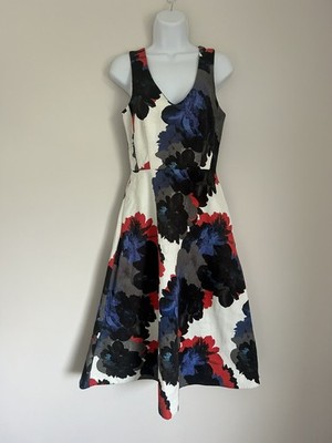 Warehouse Bold Floral A-Line Midi Summer occasion Dress - Size 8 (with Pockets!)