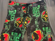 Vintage QUIKSILVER Hawaii Red Black Green Yellow Board Shorts Size 38 T1 