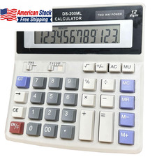 12-Digit Desktop Calculator Dual Power Large Display Grey FROM USA