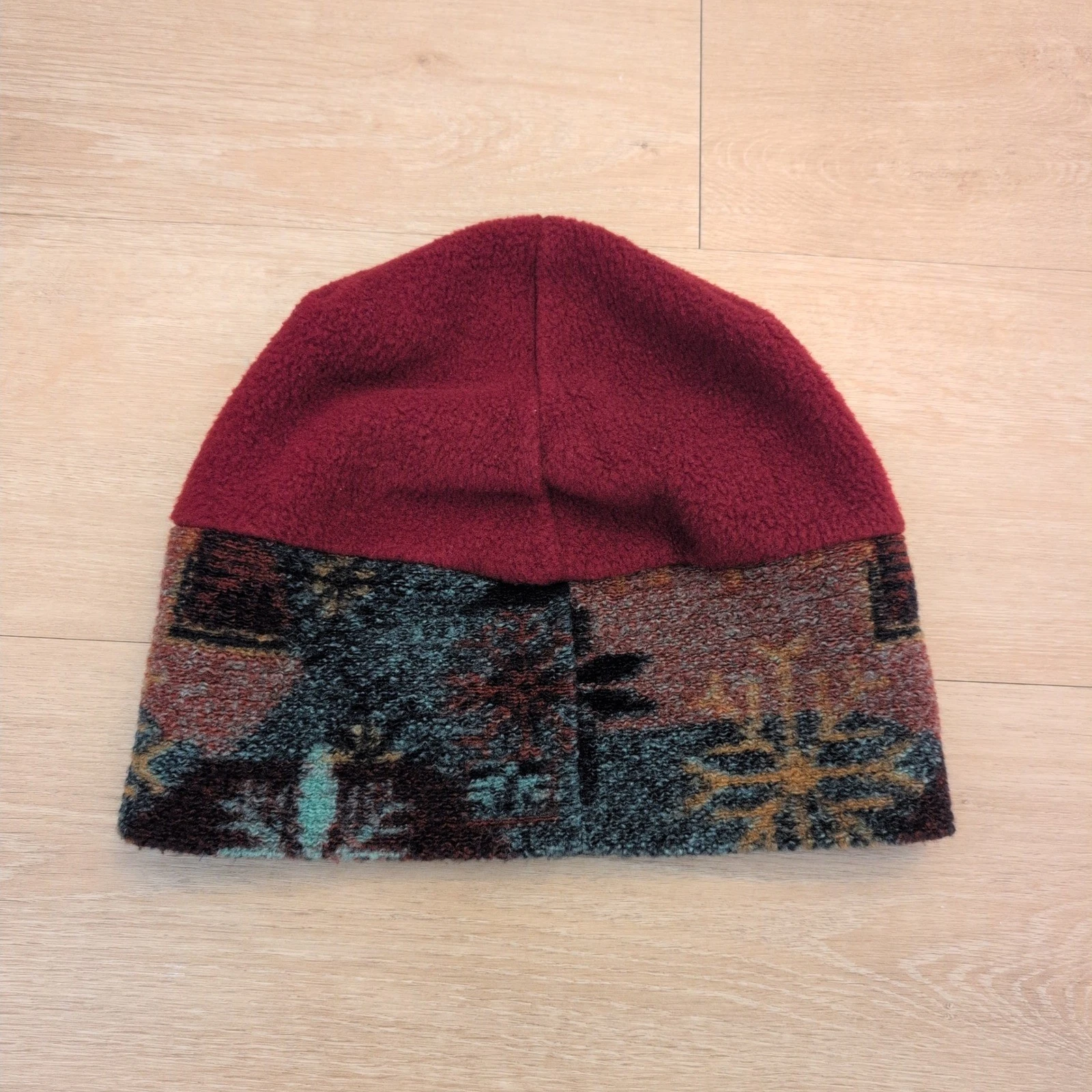 Vintage Quality Goods JMD Fleece Beanie Jumbo Hat Canada Burgundy Aztec