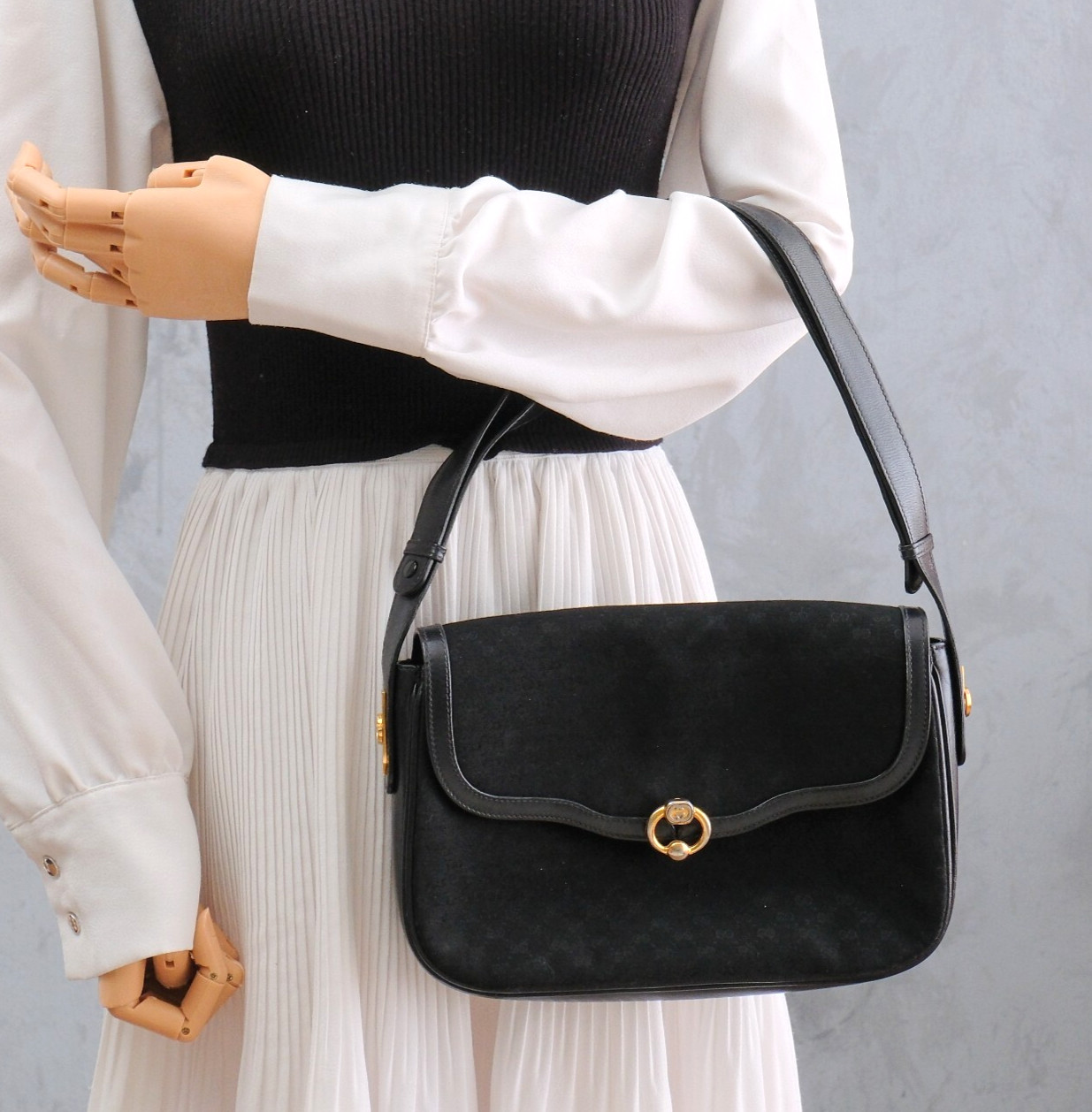 Borsa a tracolla Gucci vintage a mano 2 vie nera