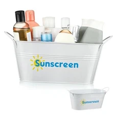  Sunscreen Pool Storage Bucket Metal Poolside Basket Above Ground Pool White