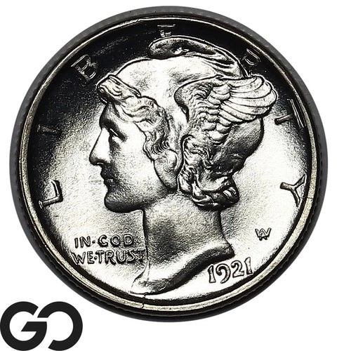 1921-D Mercury Dime Full Split Bands, Razor Sharp Blast White Solid Gem BU++ FSB