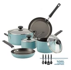 12pc Nonstick Cookware Set with Cooking Tools Dishwasher Safe Aqua Kitchen Pots