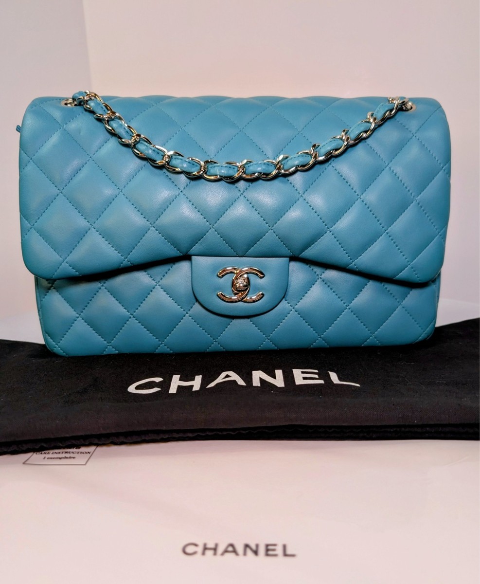 Chanel Teal Quilted Lambskin Jumbo Classic Double Flap Bag | eBay
