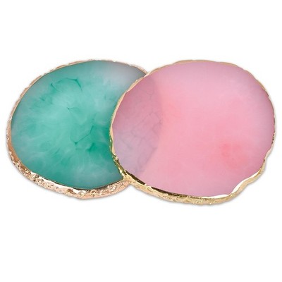 2 Pcs Nail Polish palettes Resin Art Palette Golden Edge Gel Pink,green