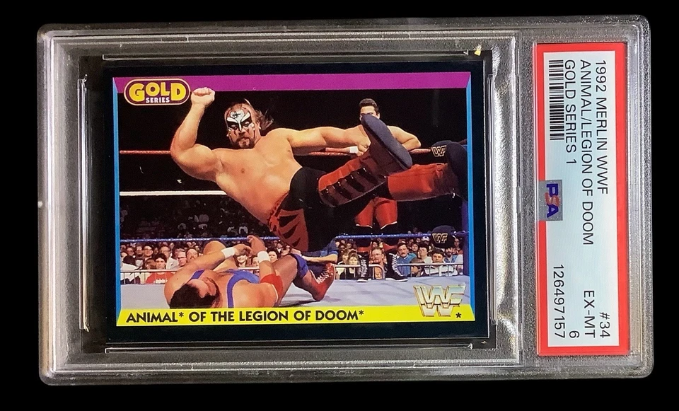 1992 merlin wwf #34 legion of doom; road warriors gold series PSA 6 (RARE SET) - Image 2 of 3