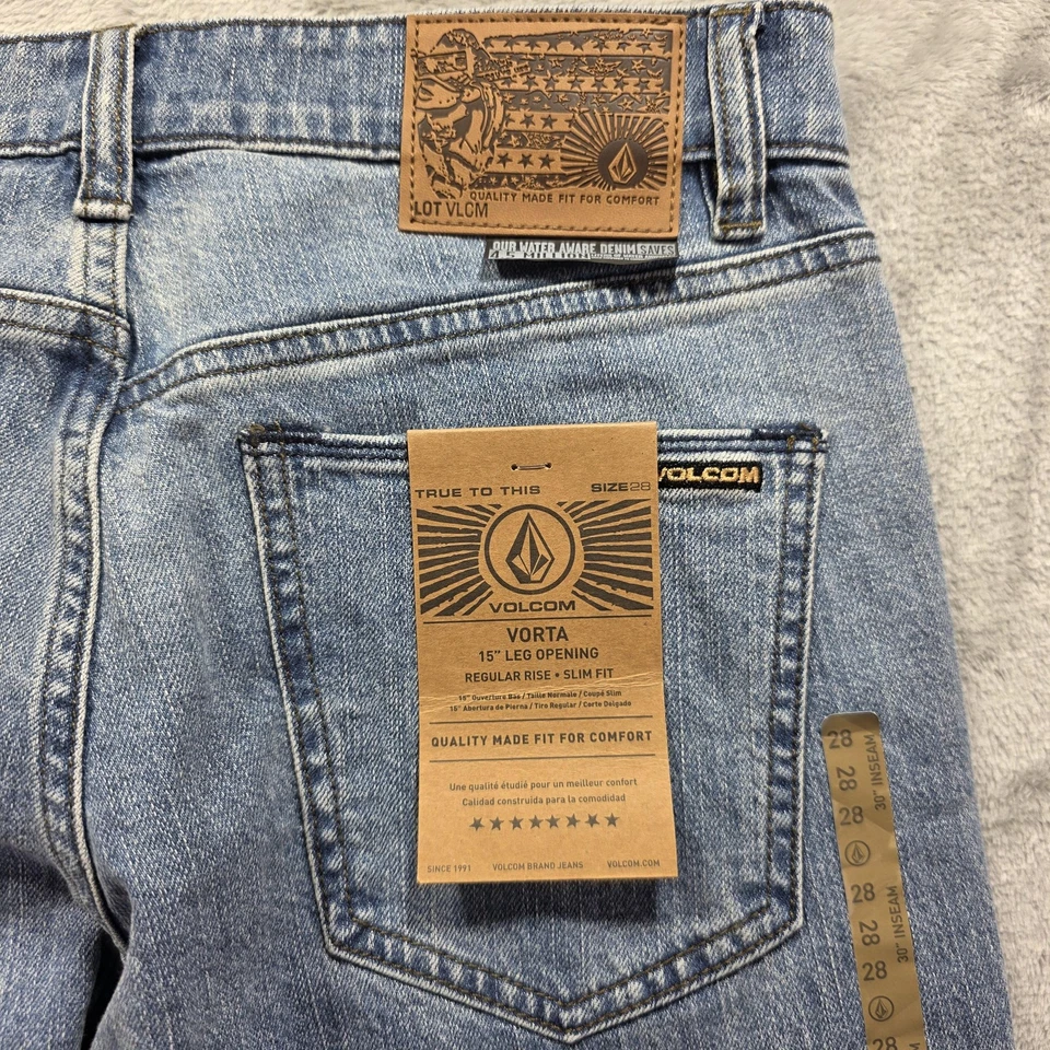 Volcom Vorta Jeans Mens 28x30 Blue Slim Straight Denim Stretch Regular Rise NWT - Image 4 of 4