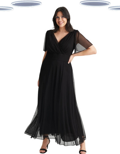 Ex Womens Scarlett & Jo Isabelle Black Float Sleeve Mesh Midi Dress RRP- £90