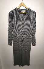 White Stuff UK 10 Herbie Jersey Midi Dress Blue Geometric Long Sleeve Drawstring