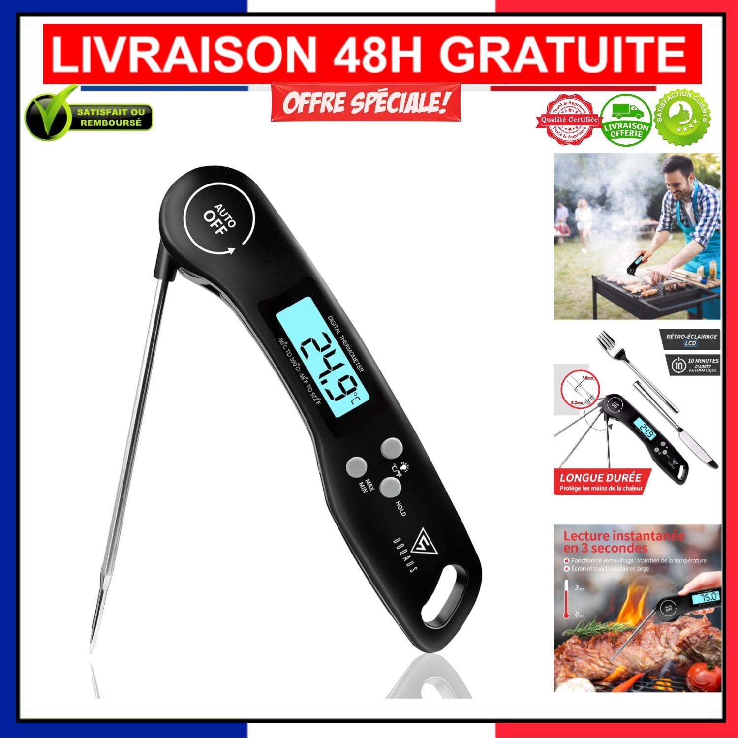 Thermomètre cuisine pour barbecue et pâtisserie en famille