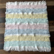 Vintage 90s Heart Woven Fringe Baby Blanket