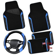 Leather Steering Wheel Cover And Waterproof Car Floor Black And Blue