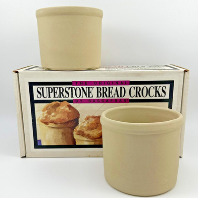 Sassafras Superstone Bread Crocks x2 Recipe Booklet Round 1992 Vintage
