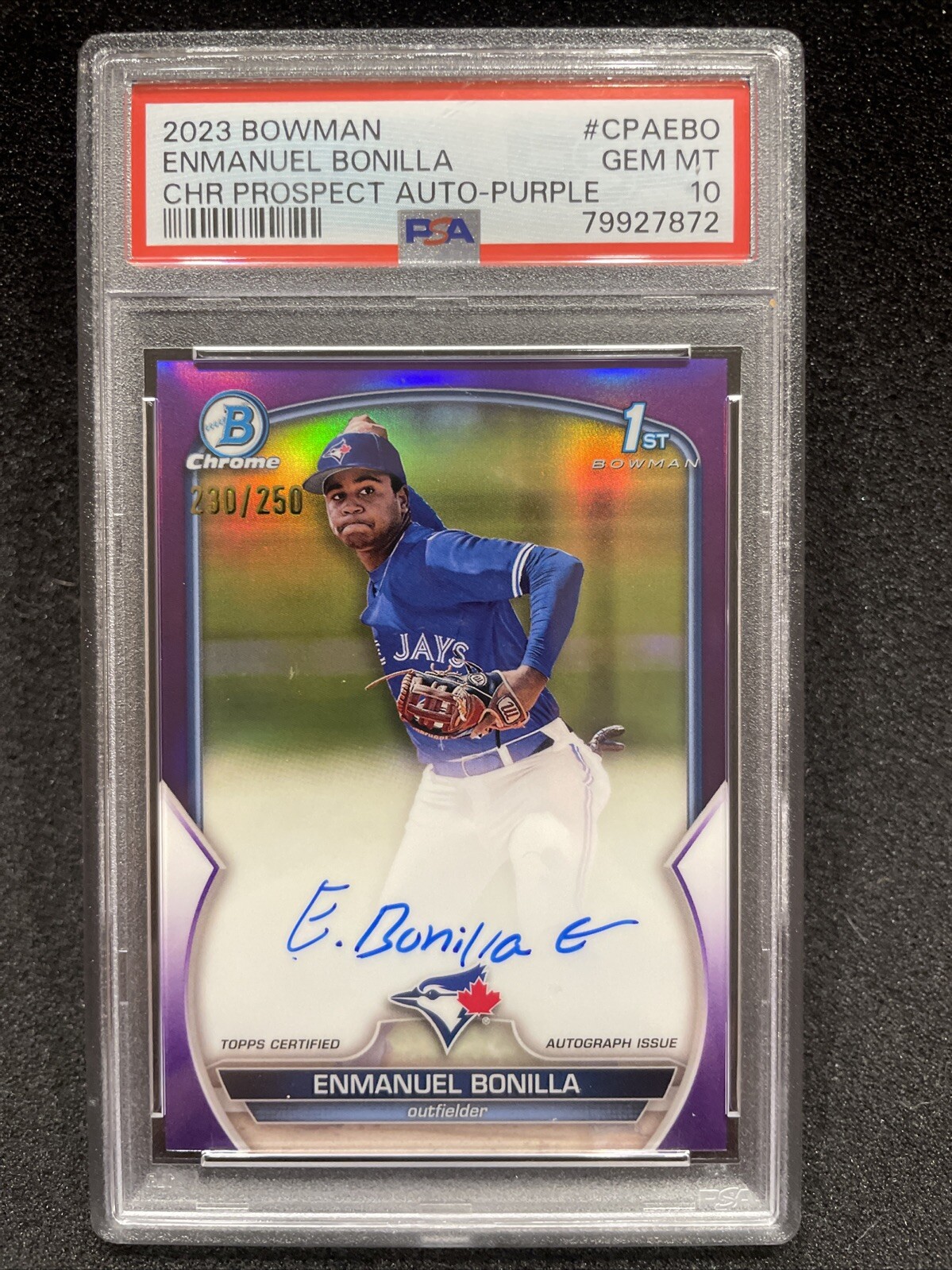 2023 Bowman Chrome Enmanuel Bonilla 1st Purple Auto /250 PSA 10 Emmanuel Bonilla