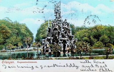 Erlangen Germany Postcard Hugenottenbrunuen 1905