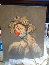 signed vintage 1967 MODERNIST ABSTRACT SAD  CLOWN PAINTING Robert Epstein