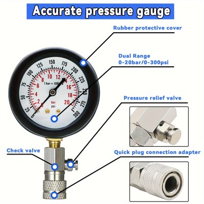 Professional Petrol Engine Compression Tester Kit, Cylinder Pressure Gauge for G