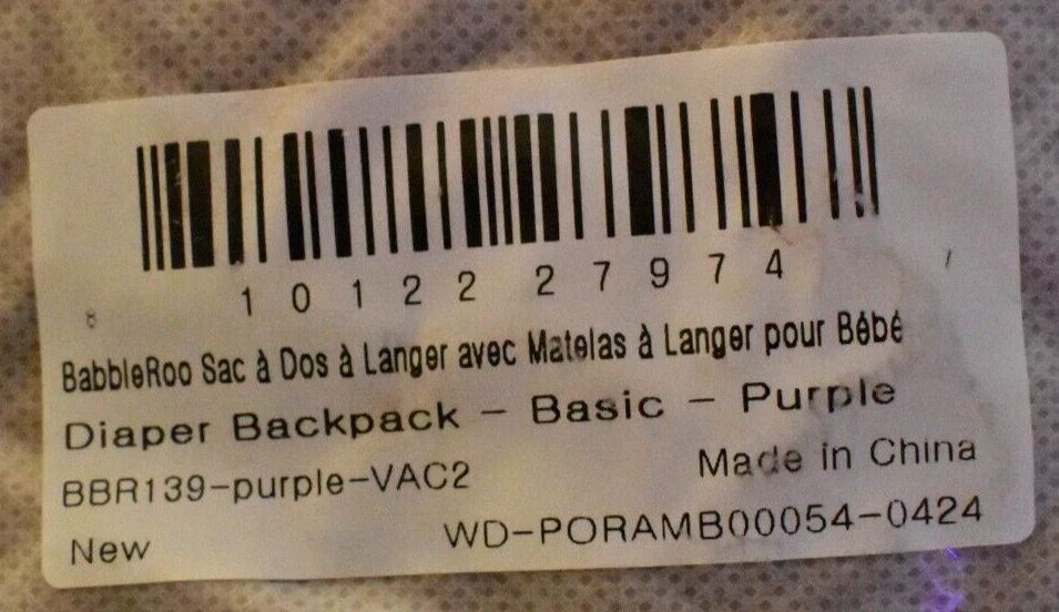 BABBLEROO  DIAPER BAG BACKPACK - BABY ESSENTIALS TRAVEL TOTE, PURPLE, UNISEX NEW - Image 3 of 4