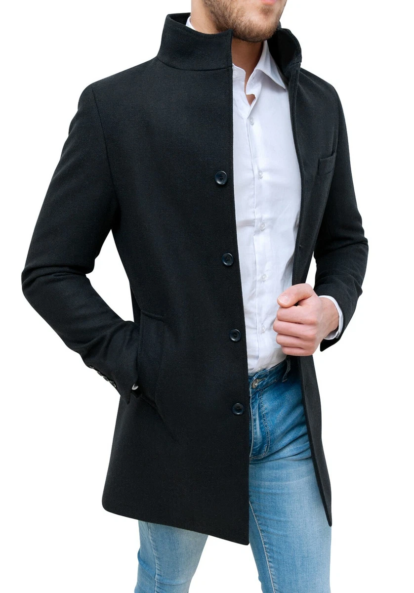 Cappotto soprabito uomo Diamond invernale nero slim fit casual