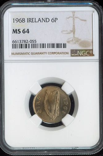 1968 Ireland Six Pence 6P NGC MS64 Quality