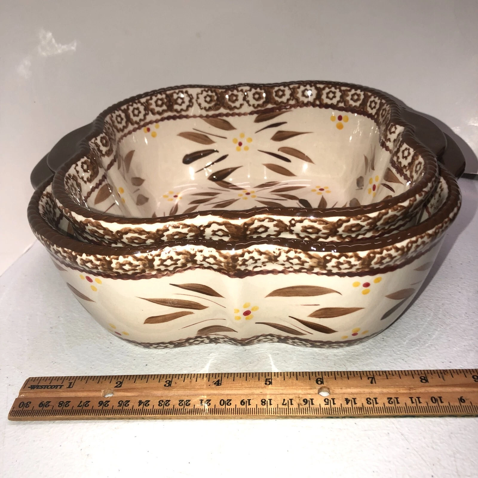 Temptations Old World Brown Square Baker Server Bowl 2 qt and 1.5 Qt Set of 2
