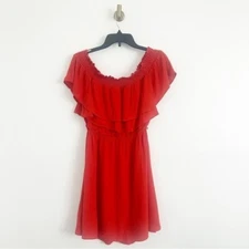 Lovers + Friends Revolve Red/Orange Suntime Off the Shoulder Mini Dress Medium