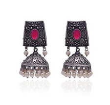 Oxidized Silver Plated Rectangular Stud Earrings Jewellery For Women  Girls Set