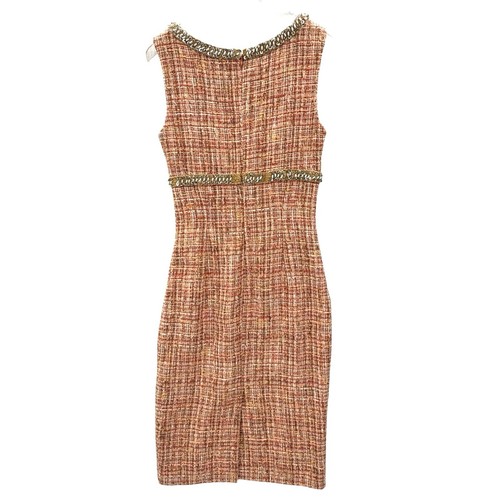 EUC Dolce & Gabbana Coral Tweed Sheath Dress Jeweled Neckline & Waist SZ 40 US 4 - Picture 10 of 11