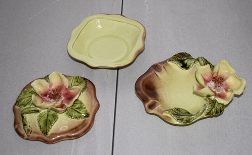 Vintage California Pottery Vee Jackson Trinket Dish w/ Lid & Ashtray 3D Magnolia - Picture 3 of 6
