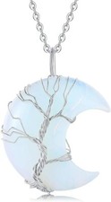 Piedras Preciosas Cristal Cuarzo Media Luna Piedra Árbol de la Vida Collar Colgante Cadena