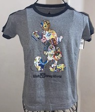 Disney Parks Mickey Mouse Collage Heather Grey Ringer T-Shirt Size Medium